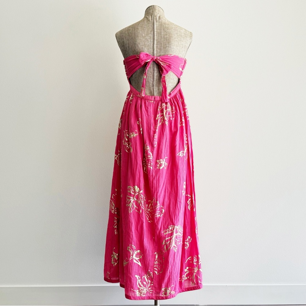 Free People Strapless Pink and Gold Floral Maxi Dress - Picture 2 of 13